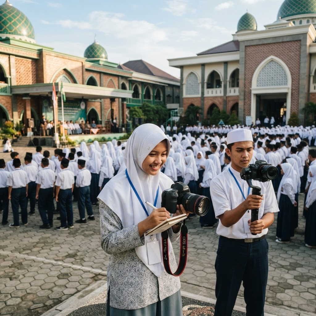Siswa pers meliput kegiatan sekolah MA Nurul Jadid